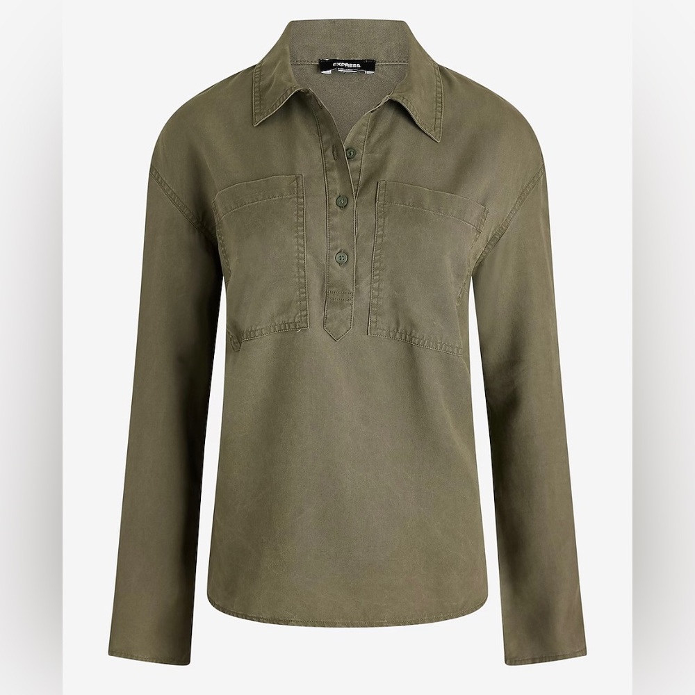 New Express Women's Half Button Up Pocket Shirt Size XL